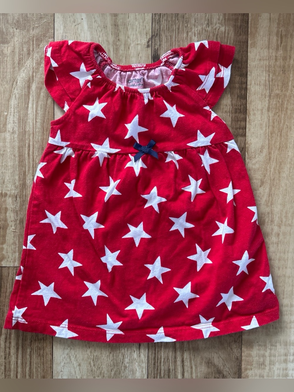 Carter's Red Star Print Dress with Navy Bow Accent size 6-9 months